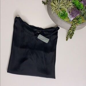 Forever 21 Cuffed Micro Sleeve Shirt black solid plus size 3XL women nwt new